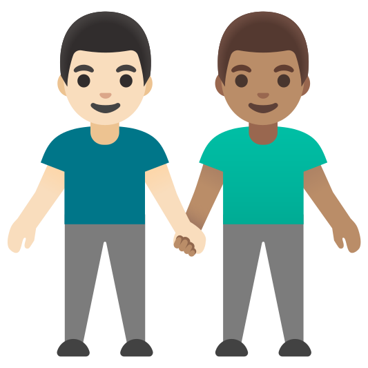 The men holding hands: light skin tone, medium skin tone emoji.