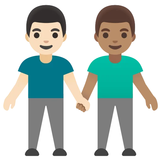 The men holding hands: light skin tone, medium skin tone emoji.