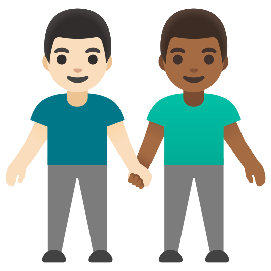 The men holding hands: light skin tone, medium-dark skin tone emoji.