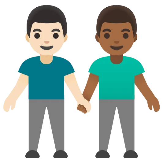 The men holding hands: light skin tone, medium-dark skin tone emoji.