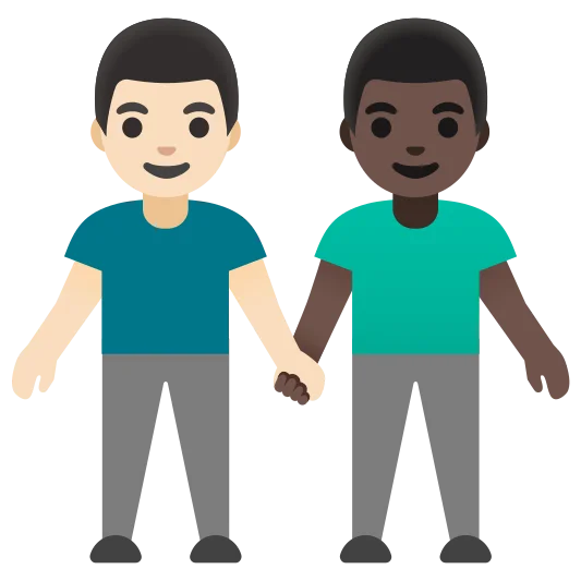 The men holding hands: light skin tone, dark skin tone emoji.