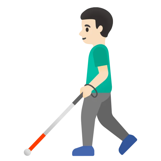 The man with white cane: light skin tone emoji.