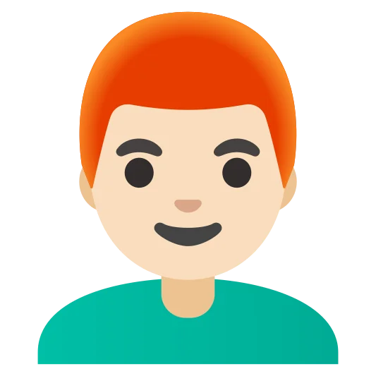 The man: red hair: light skin tone emoji.