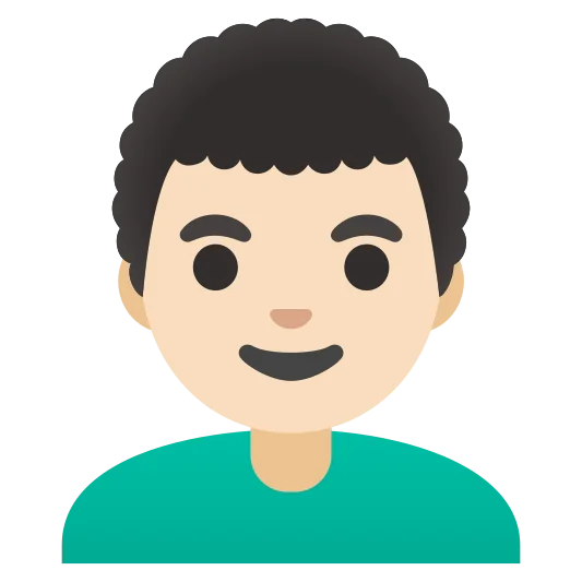 The man: curly hair: light skin tone emoji.