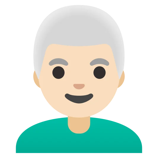The man: white hair: light skin tone emoji.