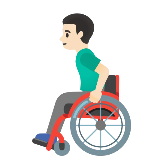 The man in manual wheelchair: light skin tone emoji.