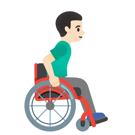 The man in manual wheelchair facing right: light skin tone emoji.