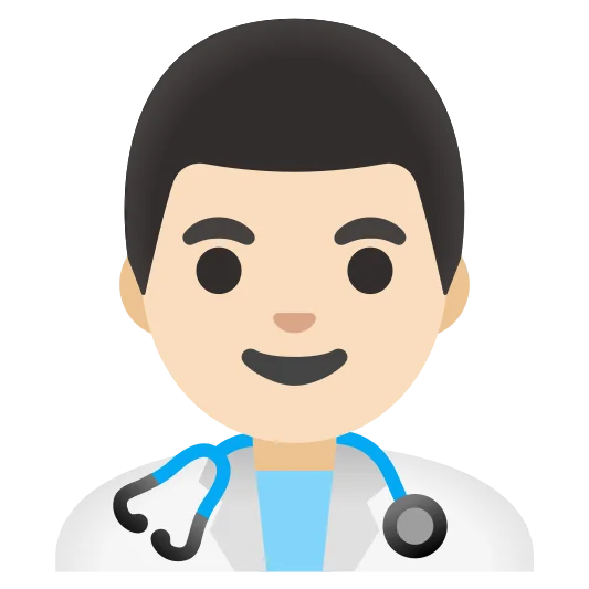 The man health worker: light skin tone emoji.