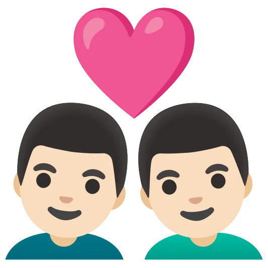 The couple with heart: man, man: light skin tone, light skin tone emoji.