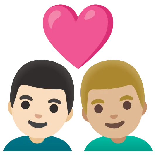 The couple with heart: man, man: light skin tone, medium-light skin tone emoji.