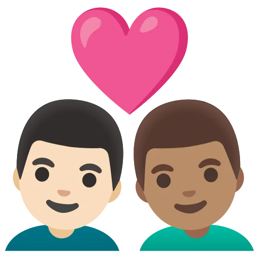 The couple with heart: man, man: light skin tone, medium skin tone emoji.