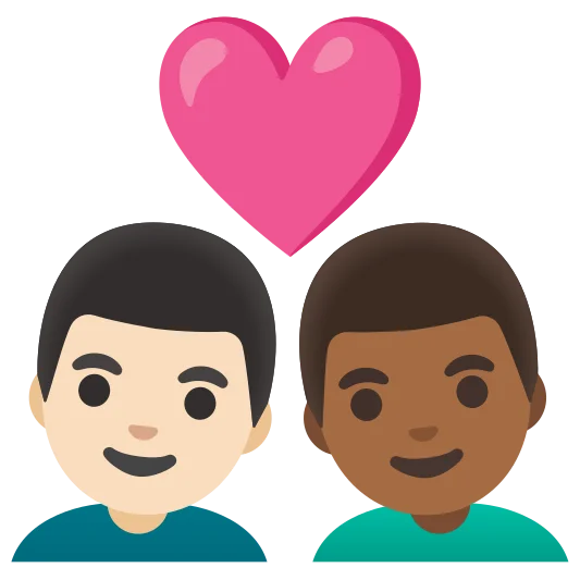 The couple with heart: man, man: light skin tone, medium-dark skin tone emoji.
