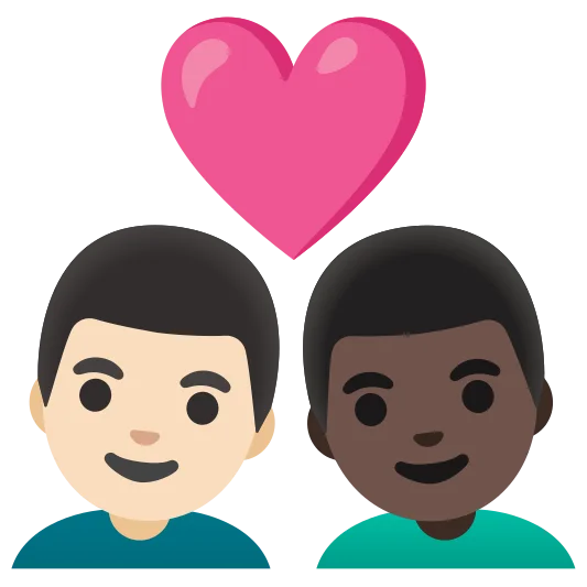 The couple with heart: man, man: light skin tone, dark skin tone emoji.