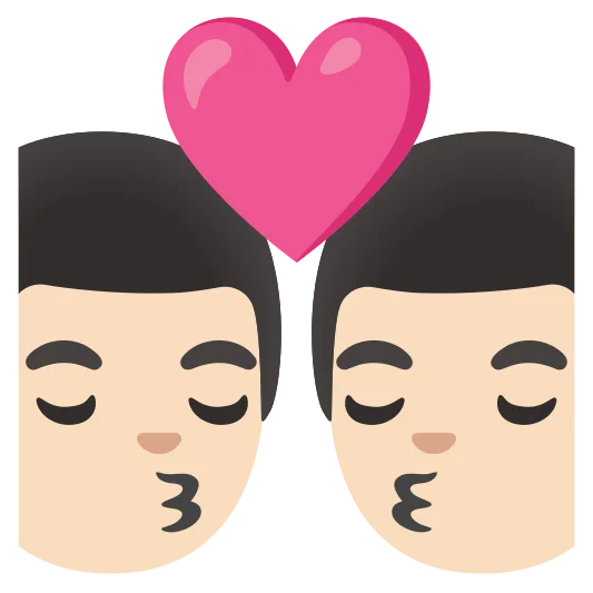 The kiss: man, man: light skin tone, light skin tone emoji.