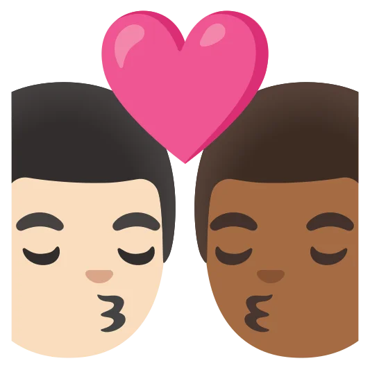 The kiss: man, man: light skin tone, medium-dark skin tone emoji.