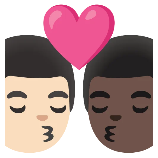 The kiss: man, man: light skin tone, dark skin tone emoji.