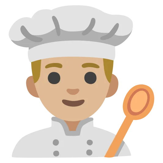 The man cook: medium-light skin tone emoji.