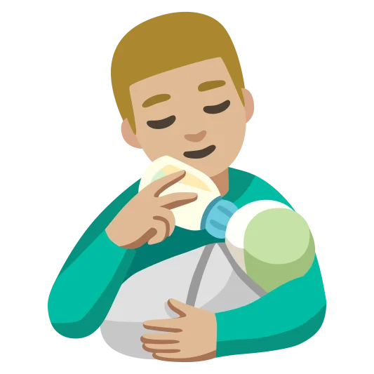 The man feeding baby: medium-light skin tone emoji.