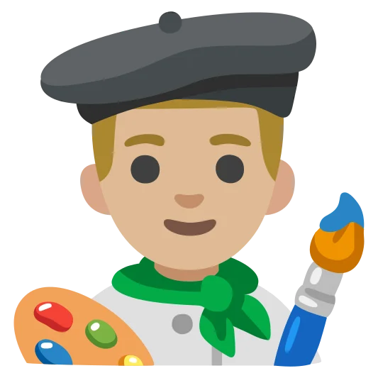 The man artist: medium-light skin tone emoji.