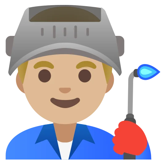The man factory worker: medium-light skin tone emoji.