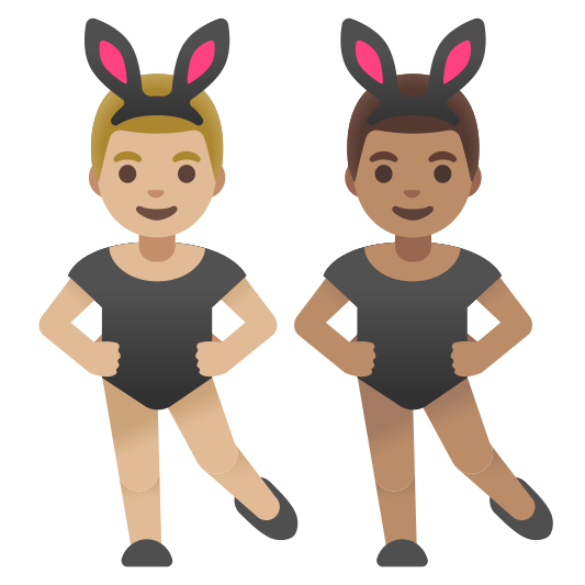 The men with bunny ears: medium-light skin tone, medium skin tone emoji.