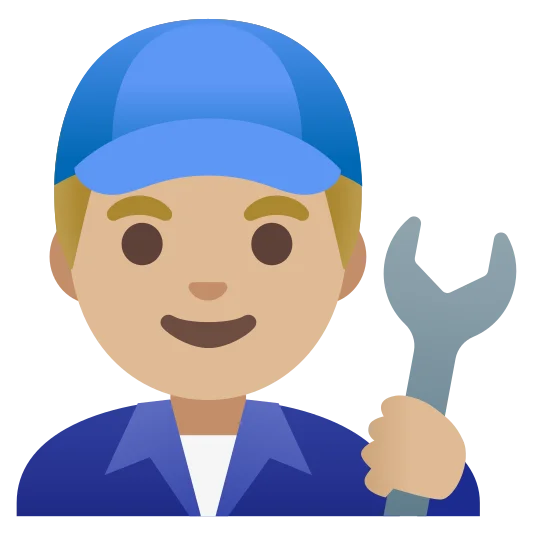 The man mechanic: medium-light skin tone emoji.