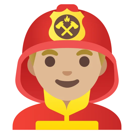 The man firefighter: medium-light skin tone emoji.