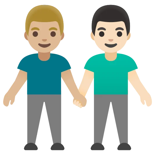 The men holding hands: medium-light skin tone, light skin tone emoji.