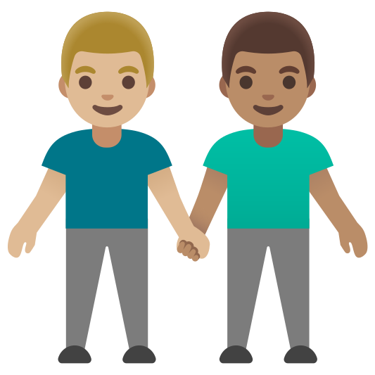 The men holding hands: medium-light skin tone, medium skin tone emoji.