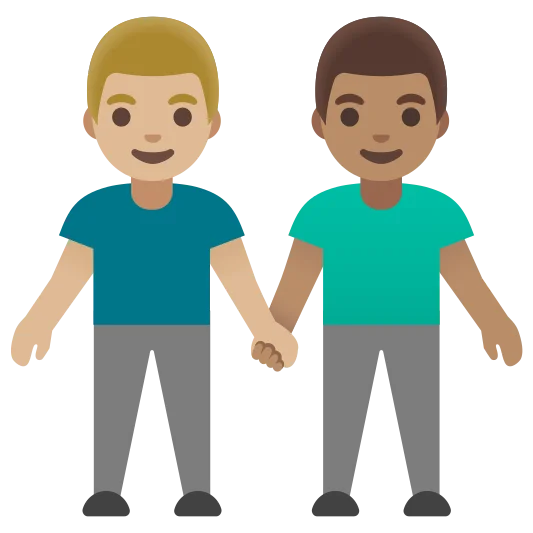 The men holding hands: medium-light skin tone, medium skin tone emoji.