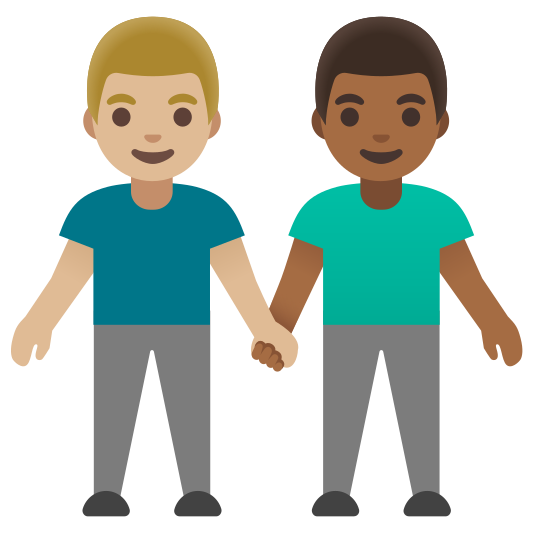The men holding hands: medium-light skin tone, medium-dark skin tone emoji.