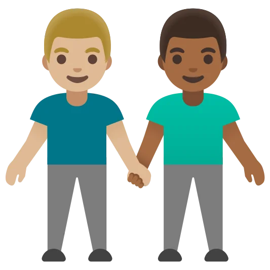 The men holding hands: medium-light skin tone, medium-dark skin tone emoji.