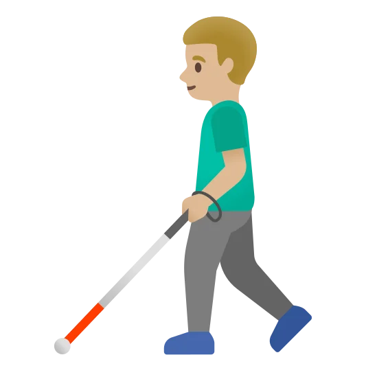 The man with white cane: medium-light skin tone emoji.