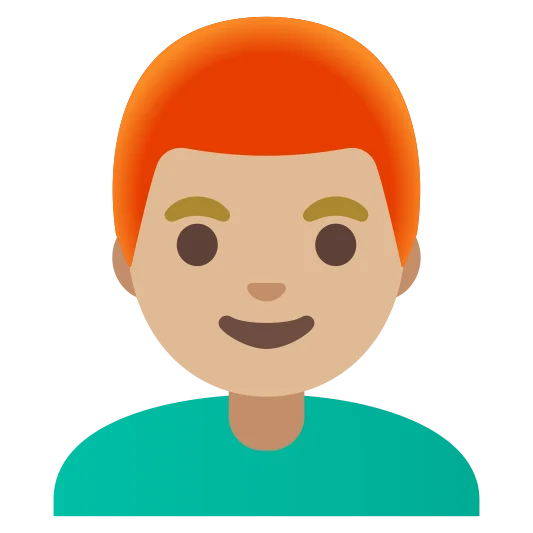 The man: red hair: medium-light skin tone emoji.