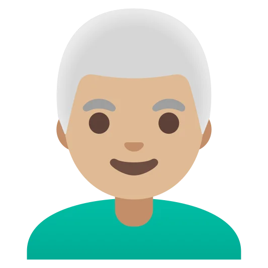 The man: white hair: medium-light skin tone emoji.