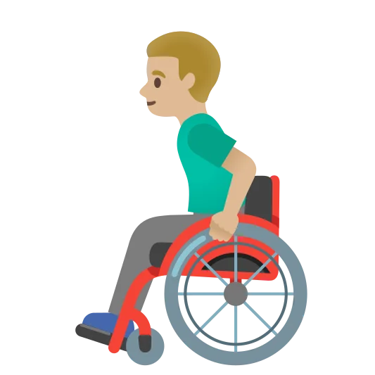The man in manual wheelchair: medium-light skin tone emoji.