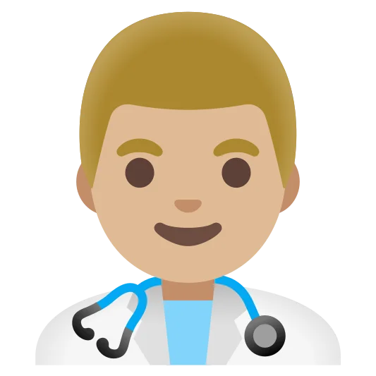 The man health worker: medium-light skin tone emoji.