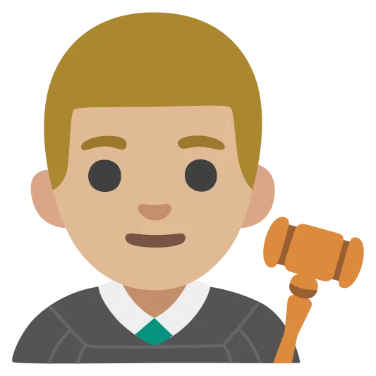 The man judge: medium-light skin tone emoji.