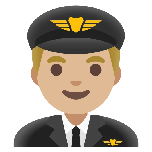 The man pilot: medium-light skin tone emoji.
