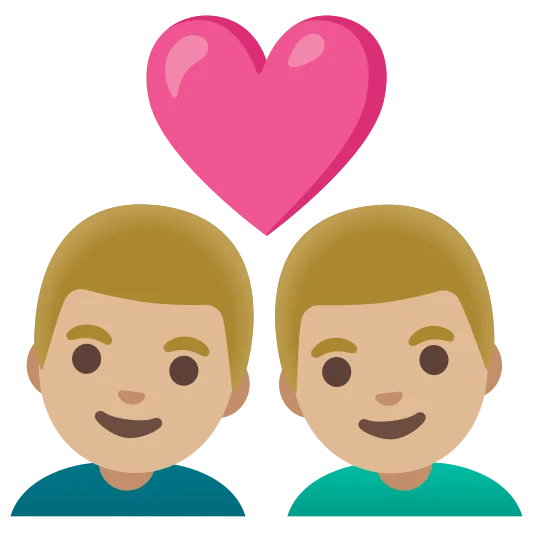 The couple with heart: man, man: medium-light skin tone, medium-light skin tone emoji.