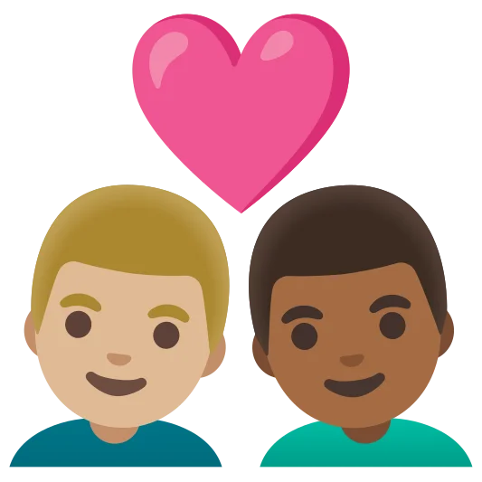 The couple with heart: man, man: medium-light skin tone, medium-dark skin tone emoji.