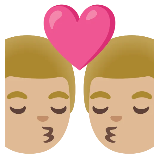 The kiss: man, man: medium-light skin tone, medium-light skin tone emoji.