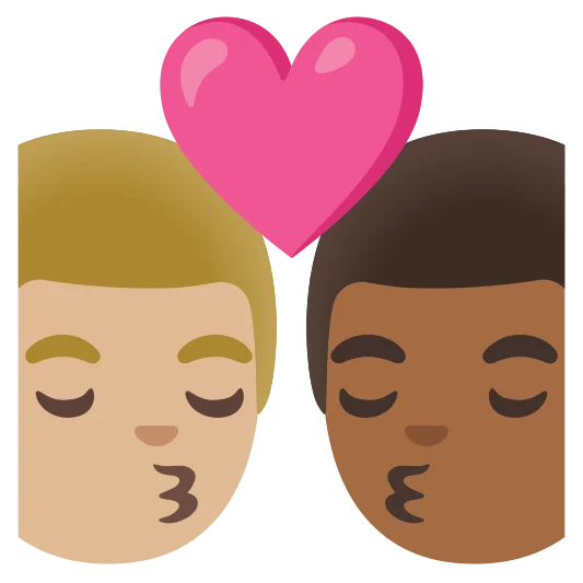 The kiss: man, man: medium-light skin tone, medium-dark skin tone emoji.