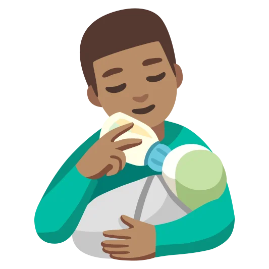 The man feeding baby: medium skin tone emoji.