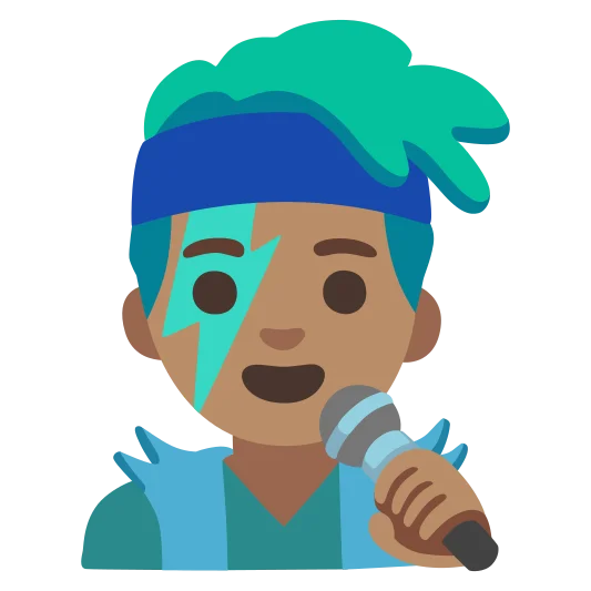 The man singer: medium skin tone emoji.