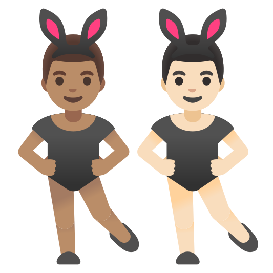 The men with bunny ears: medium skin tone, light skin tone emoji.