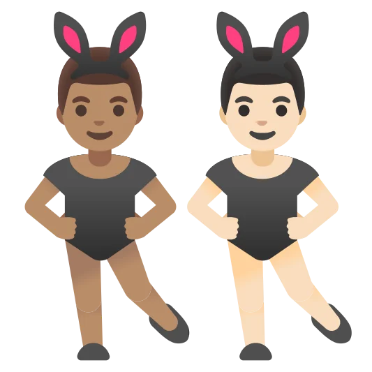 The men with bunny ears: medium skin tone, light skin tone emoji.
