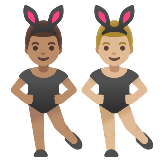 The men with bunny ears: medium skin tone, medium-light skin tone emoji.