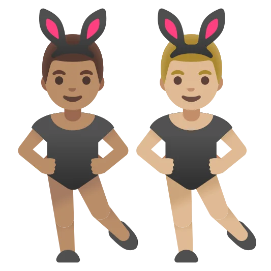 The men with bunny ears: medium skin tone, medium-light skin tone emoji.