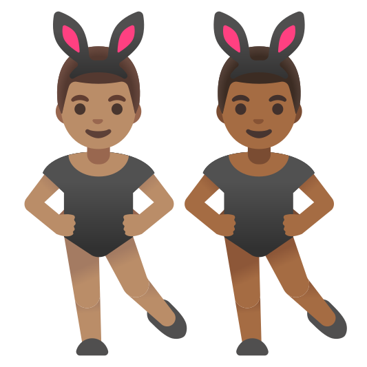 The men with bunny ears: medium skin tone, medium-dark skin tone emoji.